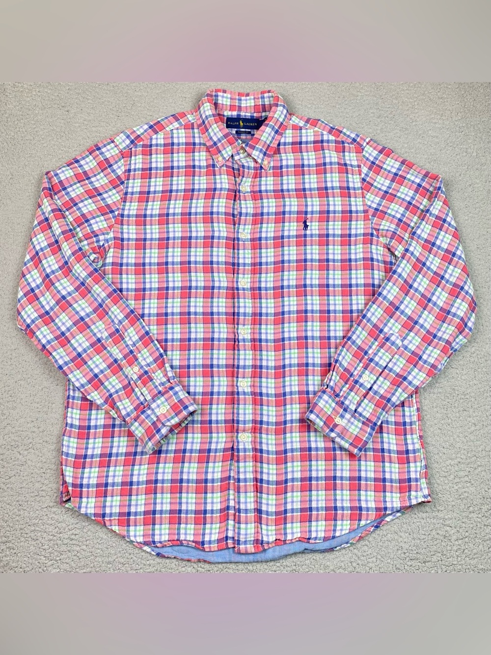 Ralph Lauren Plaid Flannel Shirt Men's Size L Button Down Long Sleeve Cotton